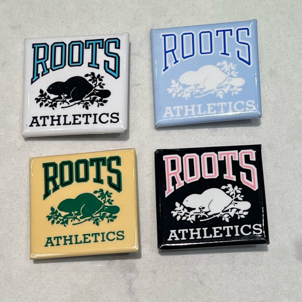Vintage Roots Athletics pinback button iconic beaver logo RETRO 80s/90s x 4